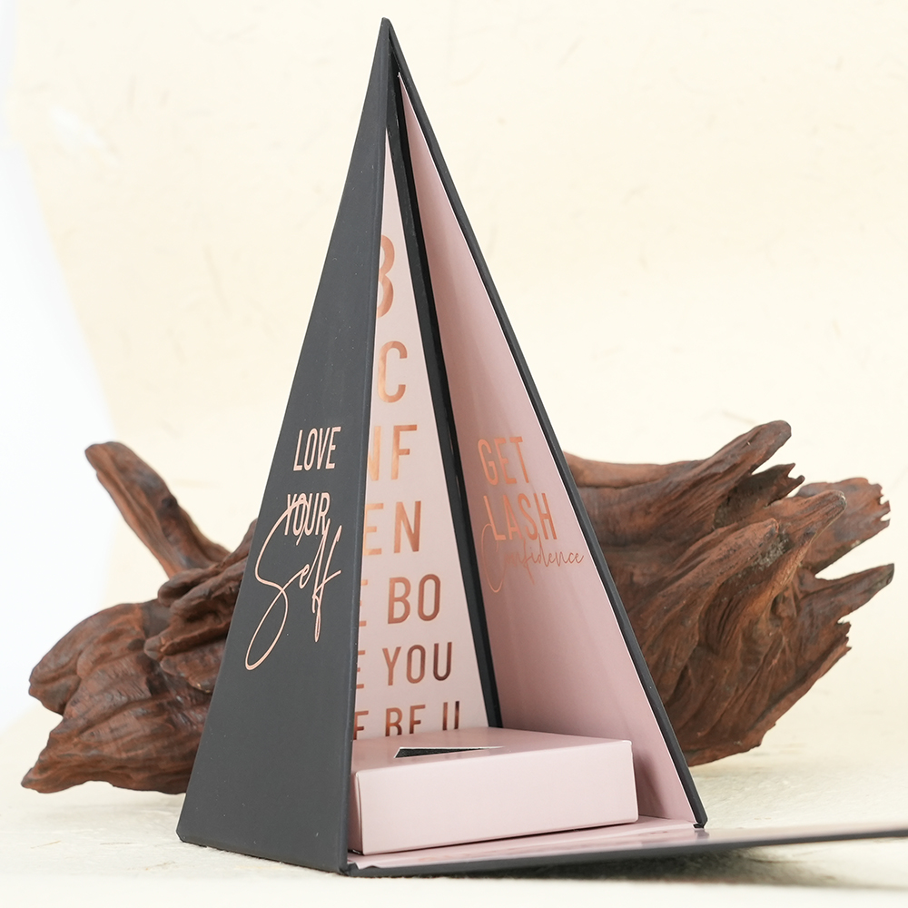 黑色烫粉三棱锥磁吸礼盒 创意几何包装 礼品盒可定制logo