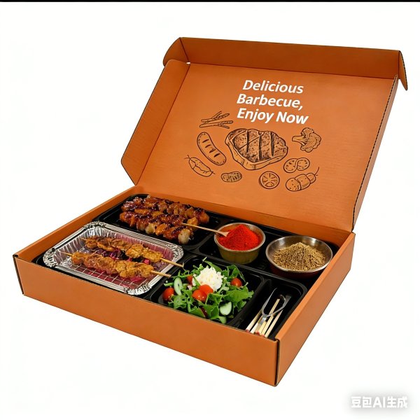 一次性便携烧烤纸盒套装（含食品夹子、餐具、多规格内衬）
