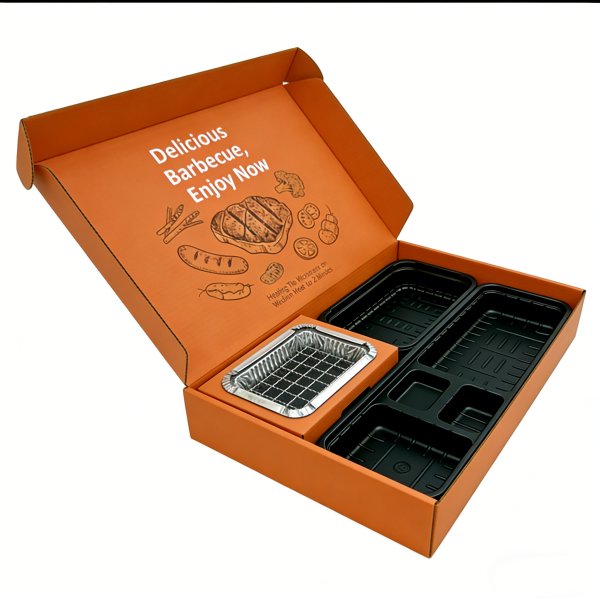 一次性便携烧烤纸盒套装（含食品夹子、餐具、多规格内衬）